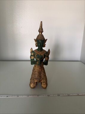 2 for 20$ ✌🏻Ornate Green and Gold Kneeling Thai Deity Statue
